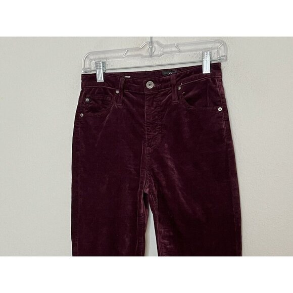 Adriano Goldschmeid The Isabelle High Rise Straight Crop Burgundy Velvet Size 25 - Picture 3 of 13